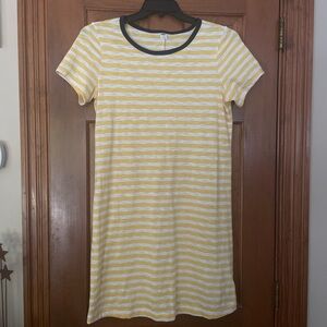 Old Navy Bright Yellow and White Striped T-Shirt Dress w/Navy‎ Neck Band, Size M
